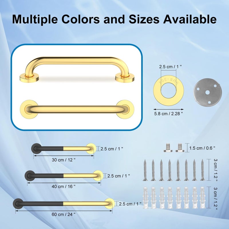 MFE Grab Bar for Bathtubs and Showers - 12" Gold Handicap Bathroom Safety Handrail for Elderly - Wall Senior Stainless Steel Rail Handle for Tub, Toilet, Bath, Kitchen, Bedroom and Step - Image 2